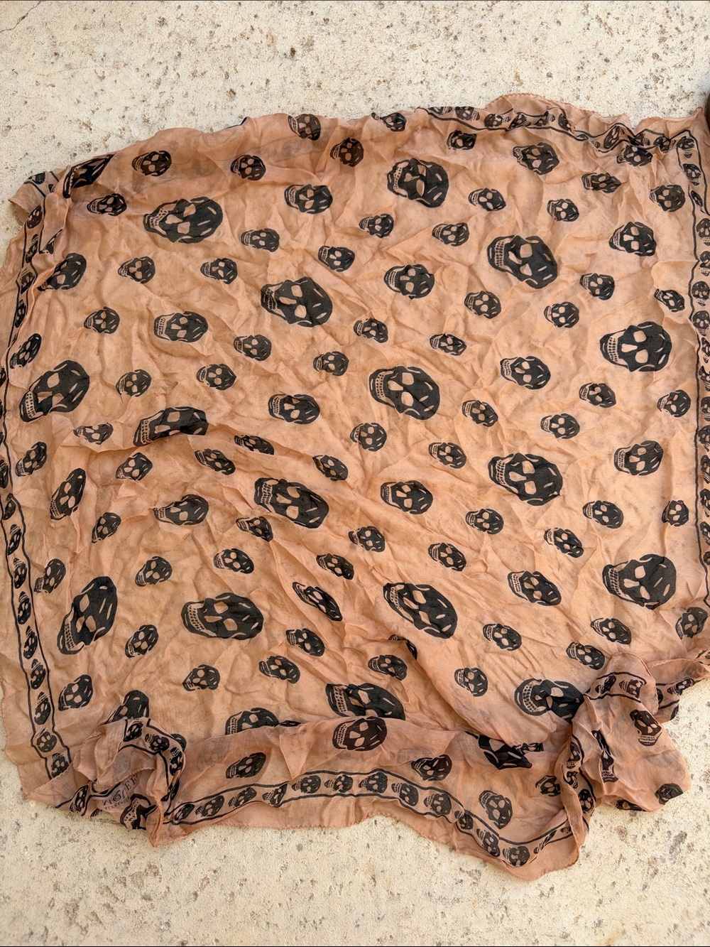 Alexander McQueen Peach and Black Skull Silk-Blend Scarf